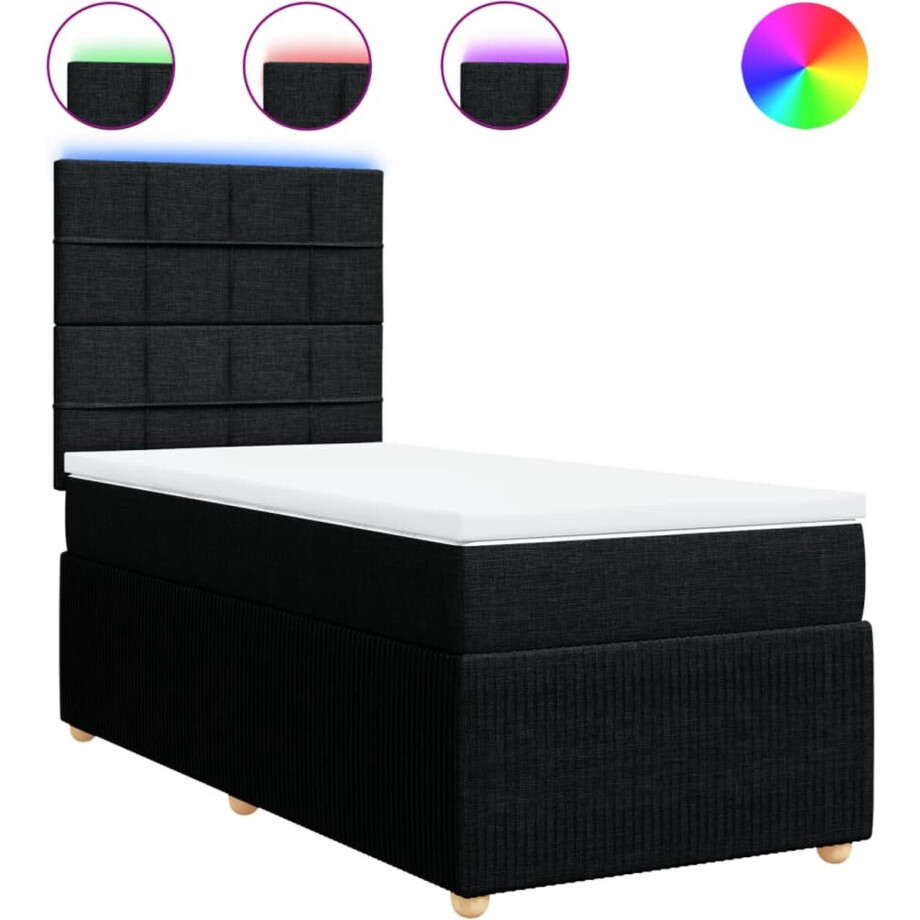 vidaXL - Boxspring - met - matras - stof - zwart - 90x200 - cm afbeelding 1