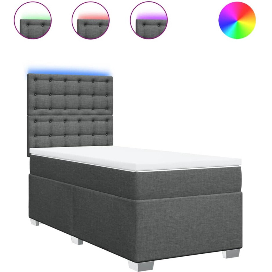 vidaXL - Boxspring - met - matras - stof - donkergrijs - 90x190 - cm vidaXL - Boxspring - met - matras - stof - donkergrijs - 90x190 - cm afbeelding 1