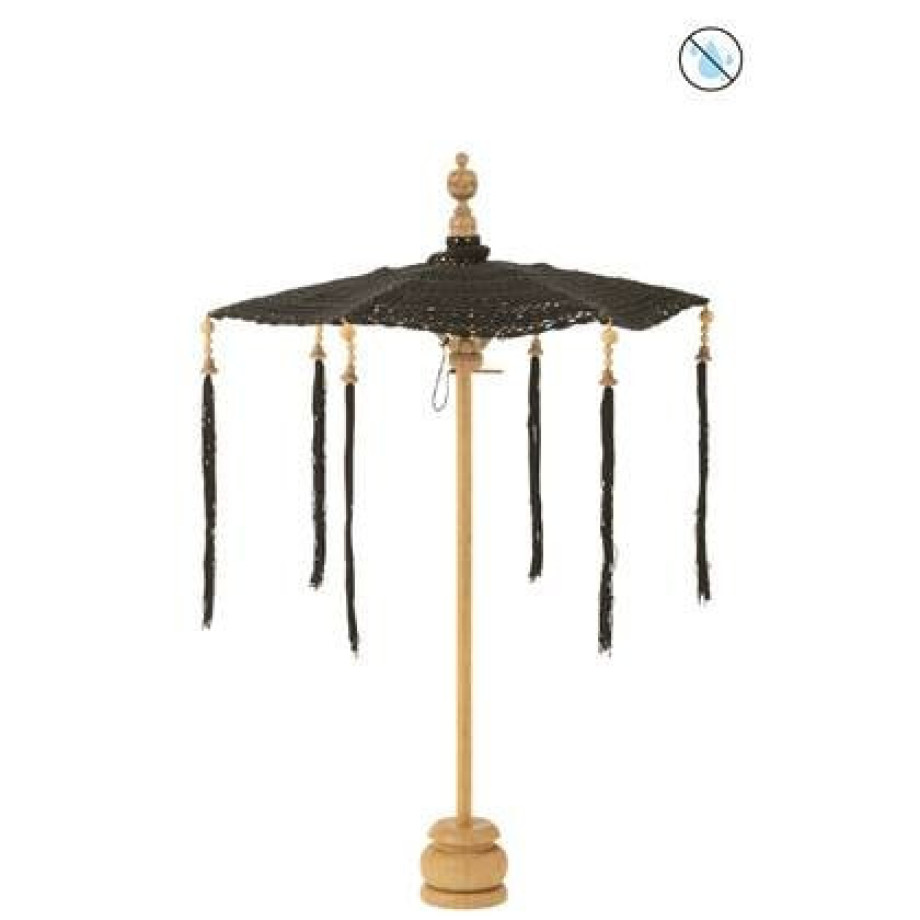 J-Line parasol Kwast + Voet - katoen - hout - zwart - S afbeelding 1