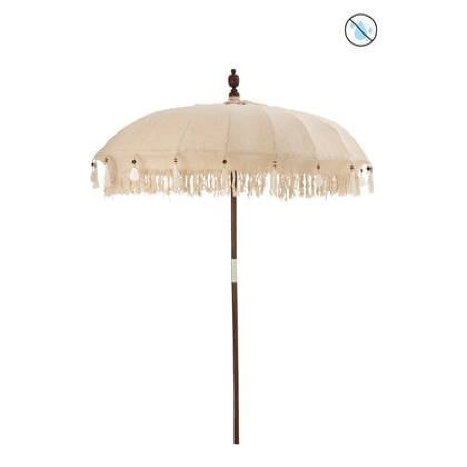 J-Line parasol Kwastjes|Schelpen - hout - beige|donkerbruin - L afbeelding 1