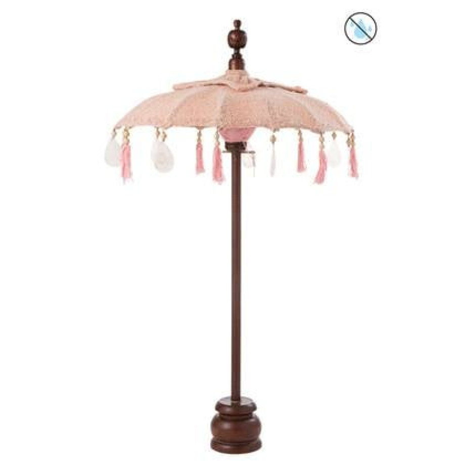 J-Line parasol + Voet Kwastjes|Schelpen - hout - zalm|donkerbruin - S afbeelding 1