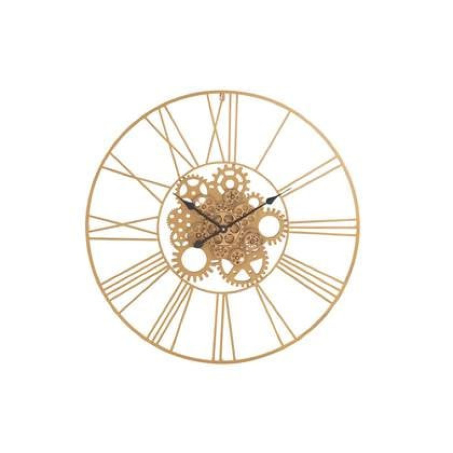 J-Line Rond Romeinse Cijfers Tandwielen klok - metaal - goud - Ã 80 cm afbeelding 1
