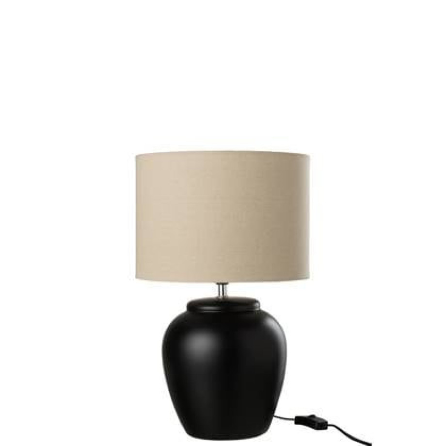 Lamp Meli + kap - keramiek - linnen - zwart - small afbeelding 1