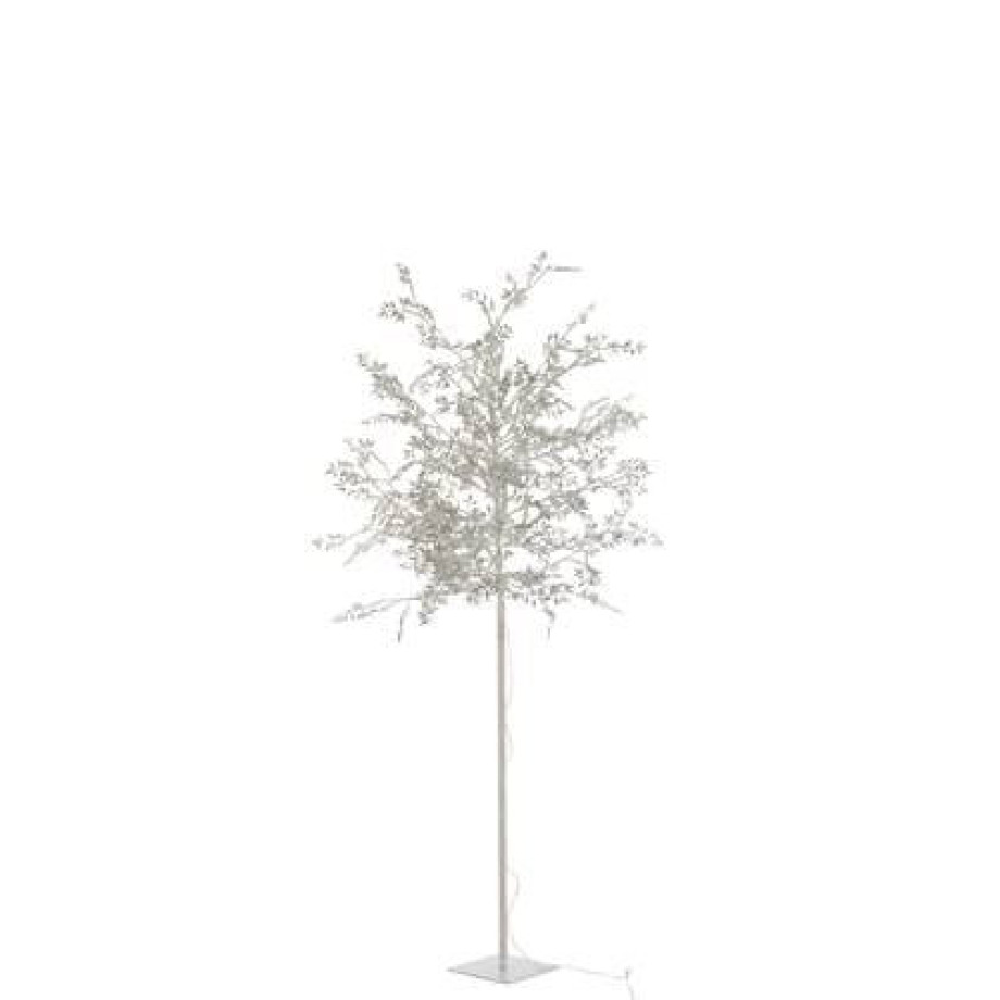 J-Line Kerstboom blaadjes - wit| glitters - 180 cm - LED lichtjes afbeelding 1