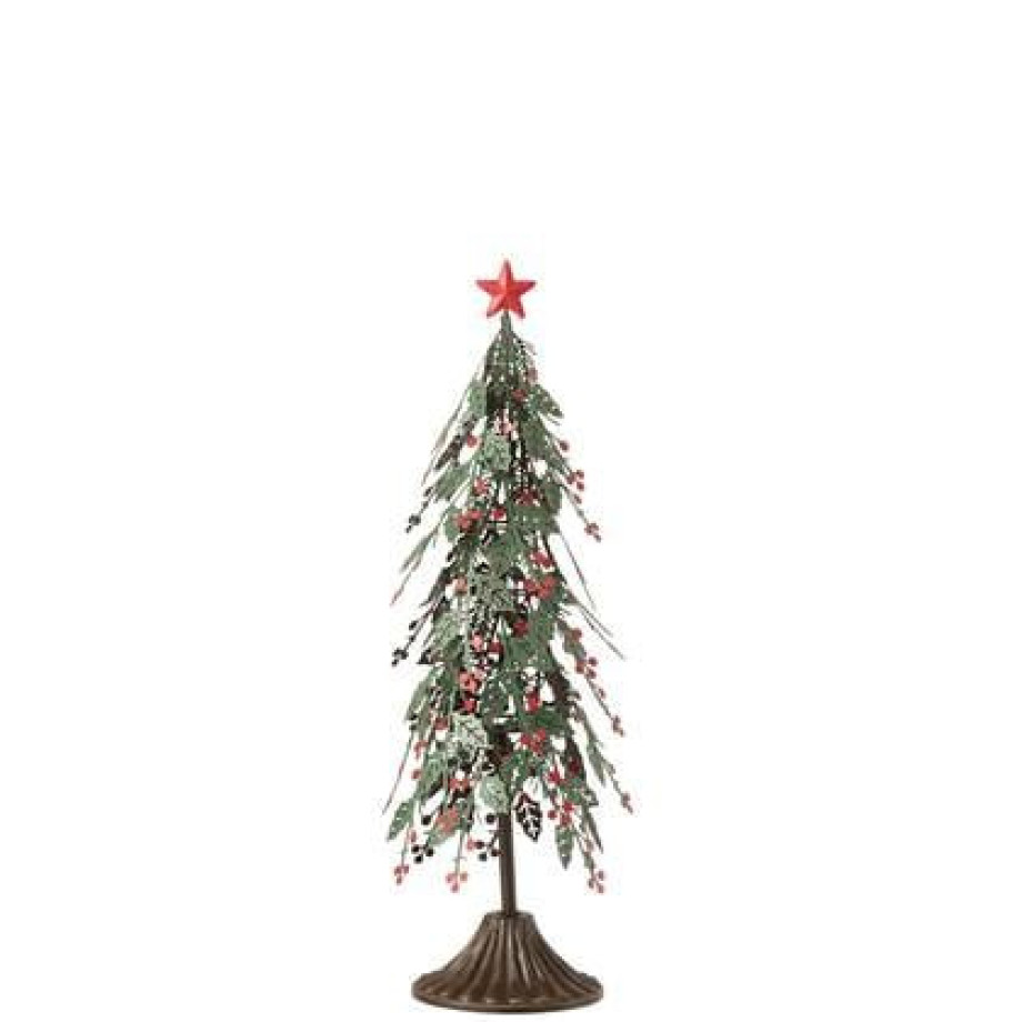 J-Line Kerstboom Op Voet Blaadjes Metaal Groen|Rood Small afbeelding 1