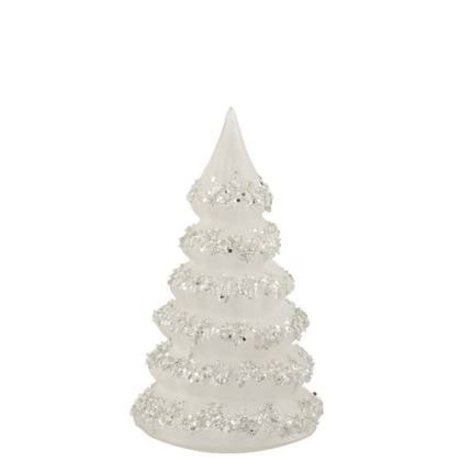 J-Line Kerstboom Lijnen Glitter+Parels Wit|Zilver Glas Large afbeelding 1