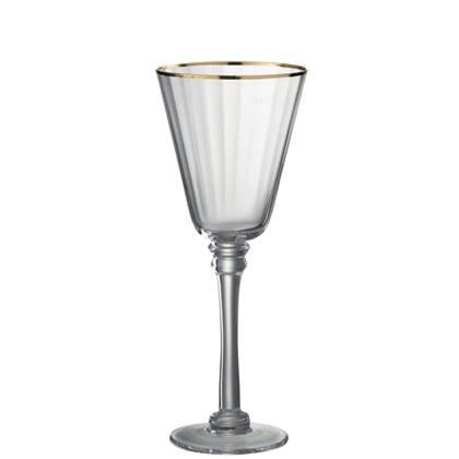 J-Line Rand wijnglas - rode wijn - glas - transparant| goud - 6x afbeelding 1