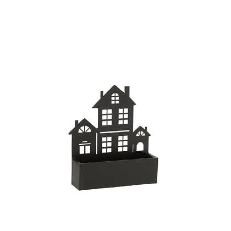 J-Line Wanddeco|Bloempot Huis Metaal Zwart Small afbeelding 1