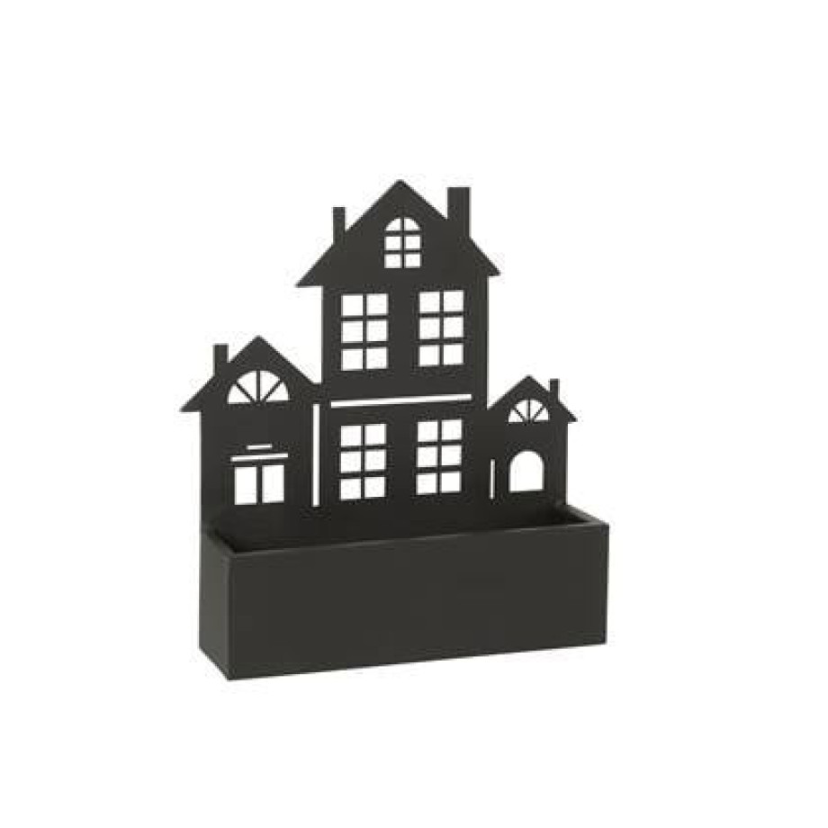 J-Line Wanddeco|Bloempot Huis Metaal Zwart Large afbeelding 1