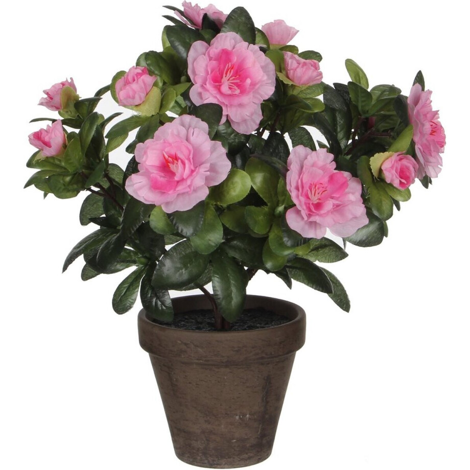 Mica Decorations Kunstplant - Azalea - groen/lichtroze - 27 cm - Met mooie bloemen afbeelding 1