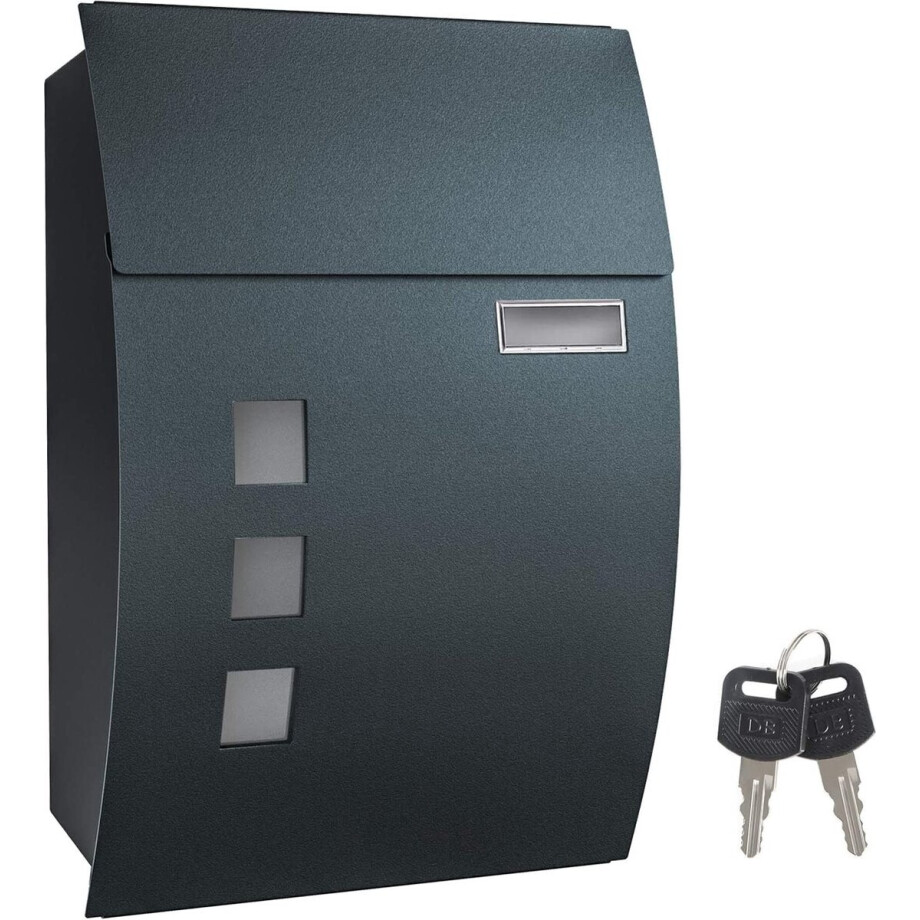 letterbox, wall letterbox, lockable, with viewing windows, nameplate holder and keys, easy mounting, anthracite GMB030G02 afbeelding 1