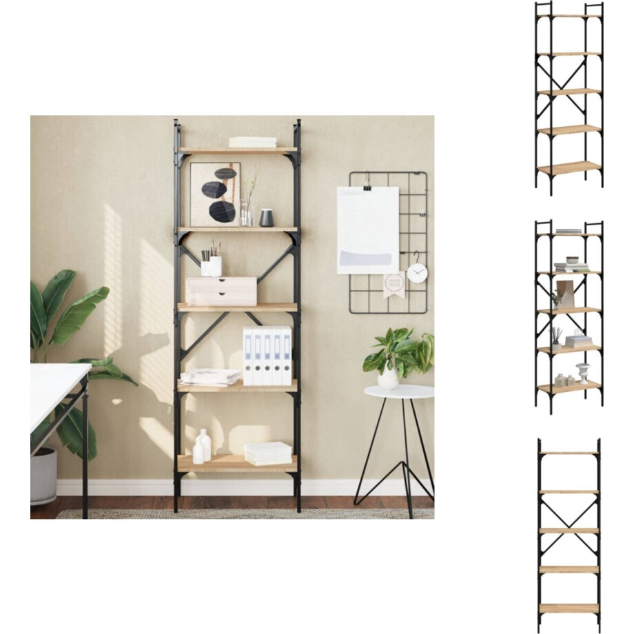 vidaXL Boekenkast - Boekenkasten - Boeken Plank - Schappenkast - Boekenkast 5-laags 56x31,5x174 cm bewerkt hout sonoma eiken afbeelding 1