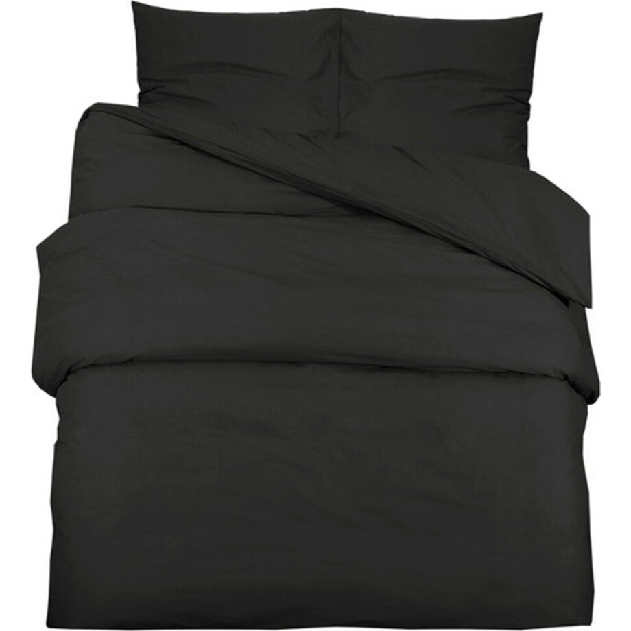 vidaXL - Dekbedovertrekset - 155x220 - cm - katoen - zwart afbeelding 1