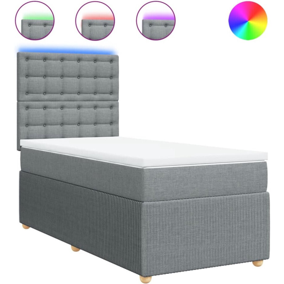 vidaXL - Boxspring - met - matras - stof - lichtgrijs - 90x200 - cm vidaXL - Boxspring - met - matras - stof - lichtgrijs - 90x200 - cm afbeelding 1