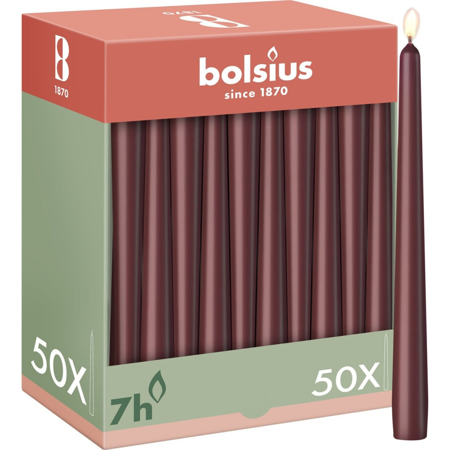 Bolsius - Gladde Dinerkaarsen - 50 stuks - Bordeaux Rood - 24,5 cm - Voordeelverpakking Bolsius - Gladde Dinerkaarsen - 50 stuks - Bordeaux Rood - 24,5 cm - Voordeelverpakking afbeelding 1