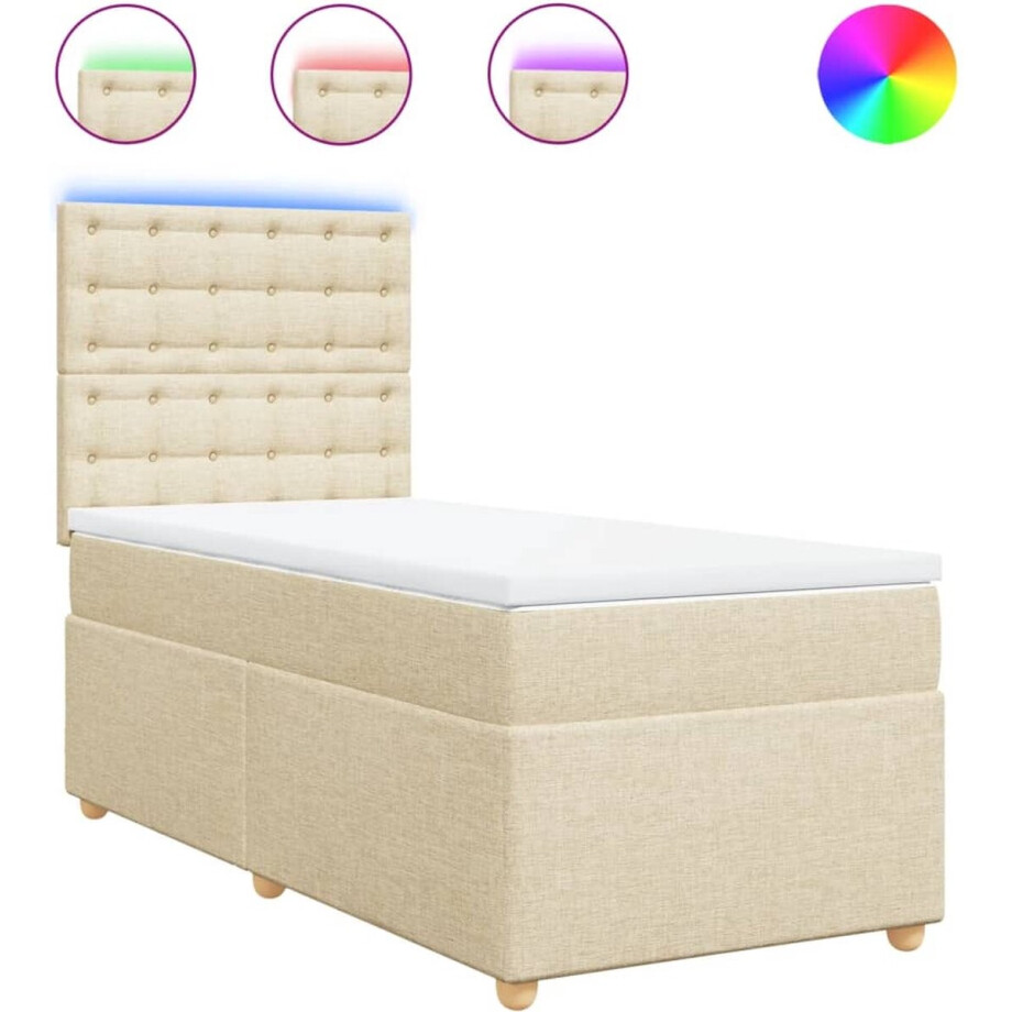 vidaXL - Boxspring - met - matras - stof - crèmekleurig - 80x200 - cm afbeelding 1