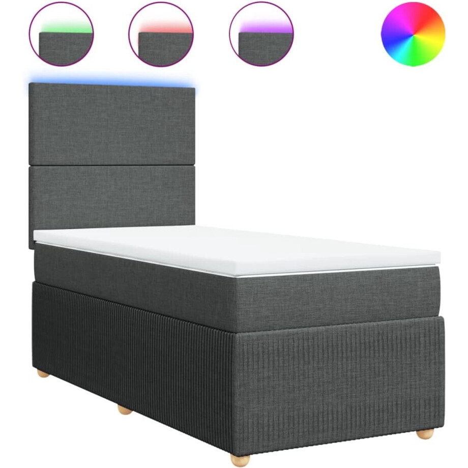 vidaXL - Boxspring - met - matras - stof - donkergrijs - 80x200 - cm vidaXL - Boxspring - met - matras - stof - donkergrijs - 80x200 - cm afbeelding 1