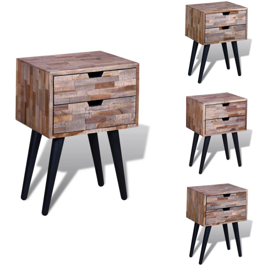 vidaXL Kast - Kasten - Nachtkast - Nachtkasten - Nachtkastje met 2 lades gerecycled teakhout afbeelding 1