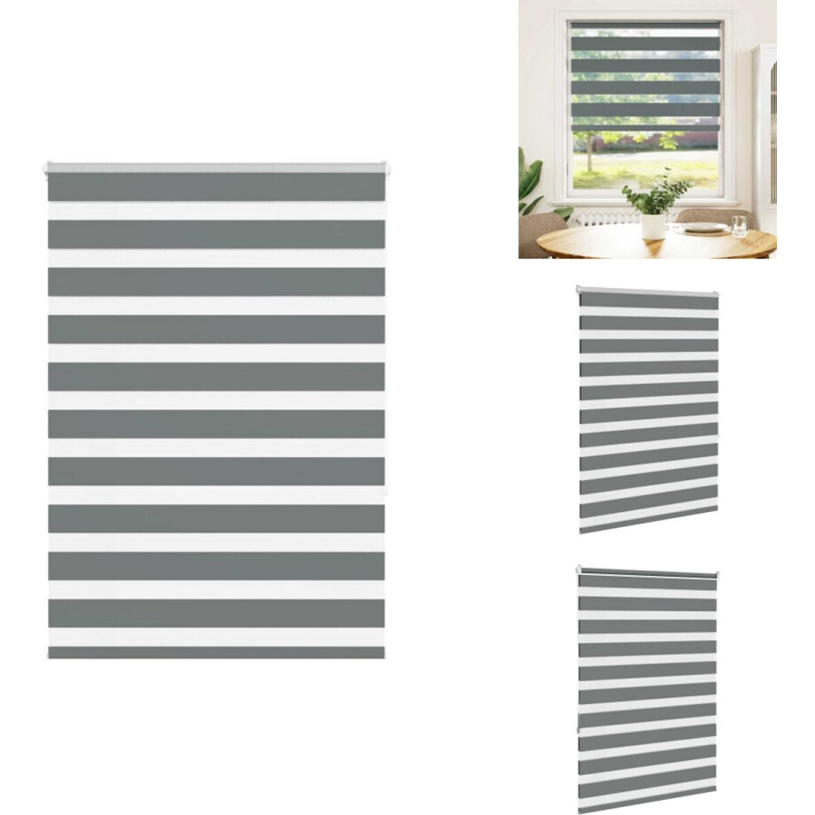 vidaXL Zebra Jaloezie - Zebra Jaloezieën - Zebra Rolgordijn - Dubbel Rolgordijn - Zebra rolgordijn 110x150 cm stofbreedte 105,9 cm donkergrijs afbeelding 1