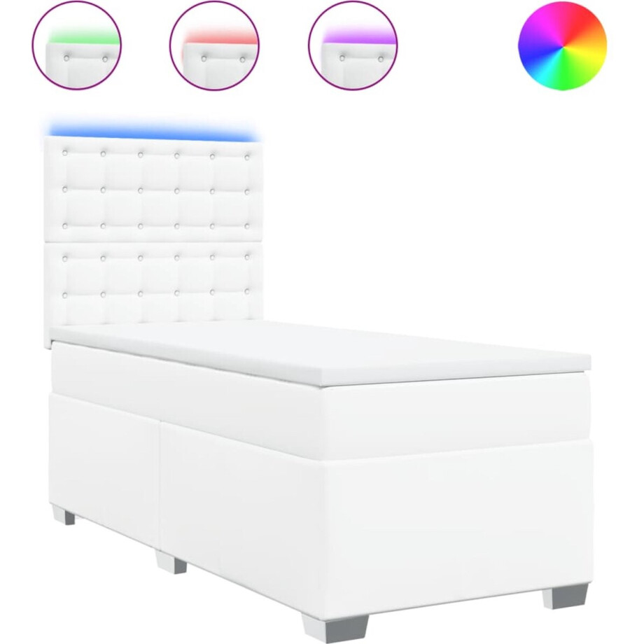 vidaXL - Boxspring - met - matras - kunstleer - wit - 100x200 - cm vidaXL - Boxspring - met - matras - kunstleer - wit - 100x200 - cm afbeelding 1