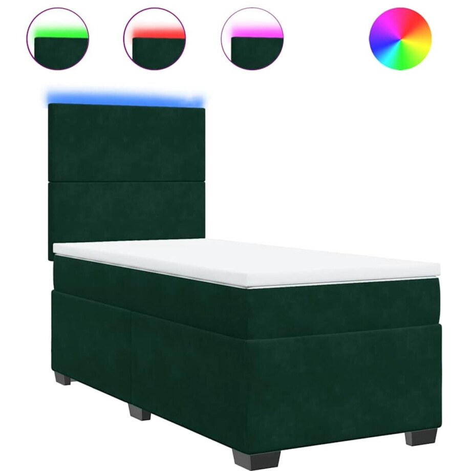 vidaXL - Boxspring - met - matras - fluweel - donkergroen - 90x200 - cm afbeelding 1