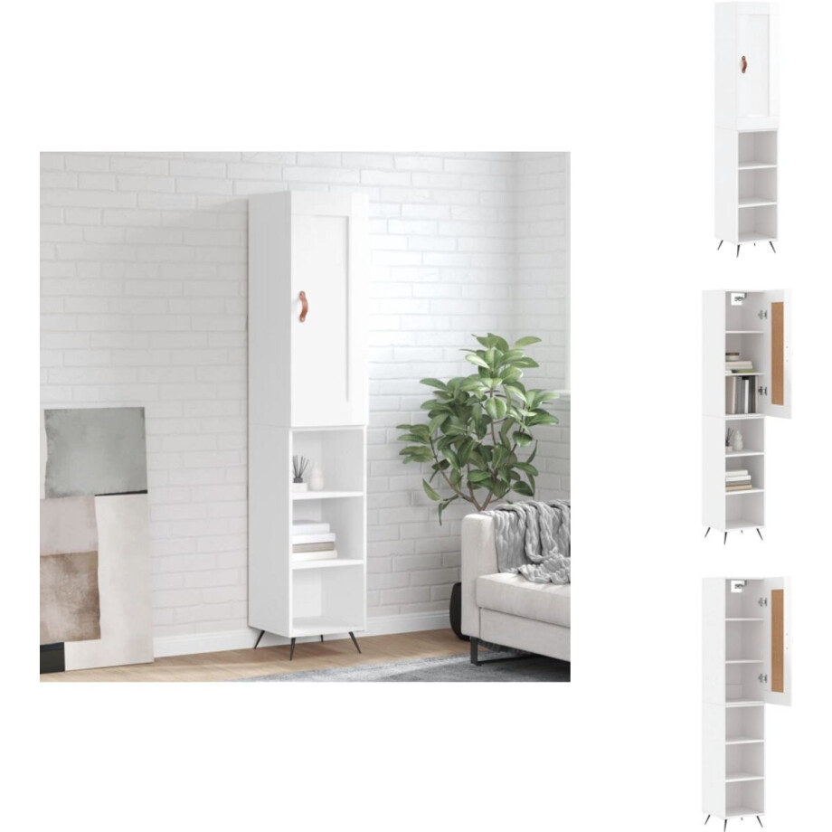 vidaXL Hoge Kast - Hoge Kasten - Dressoir - Buffetkast - Hoge kast 34,5x34x180 cm bewerkt hout hoogglans wit afbeelding 1