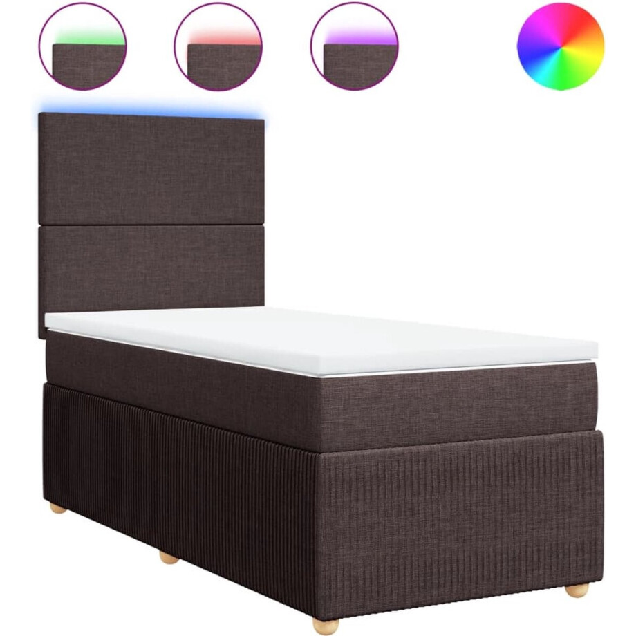 vidaXL - Boxspring - met - matras - stof - donkerbruin - 90x190 - cm afbeelding 1