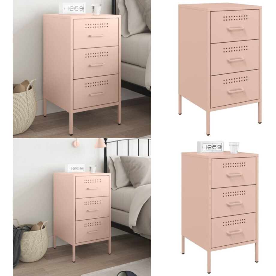 vidaXL Nachtkastje 36x39x68 cm staal roze - Nachtkastje - Nachtkastjes - Bijzettafel - Wandkastje afbeelding 1