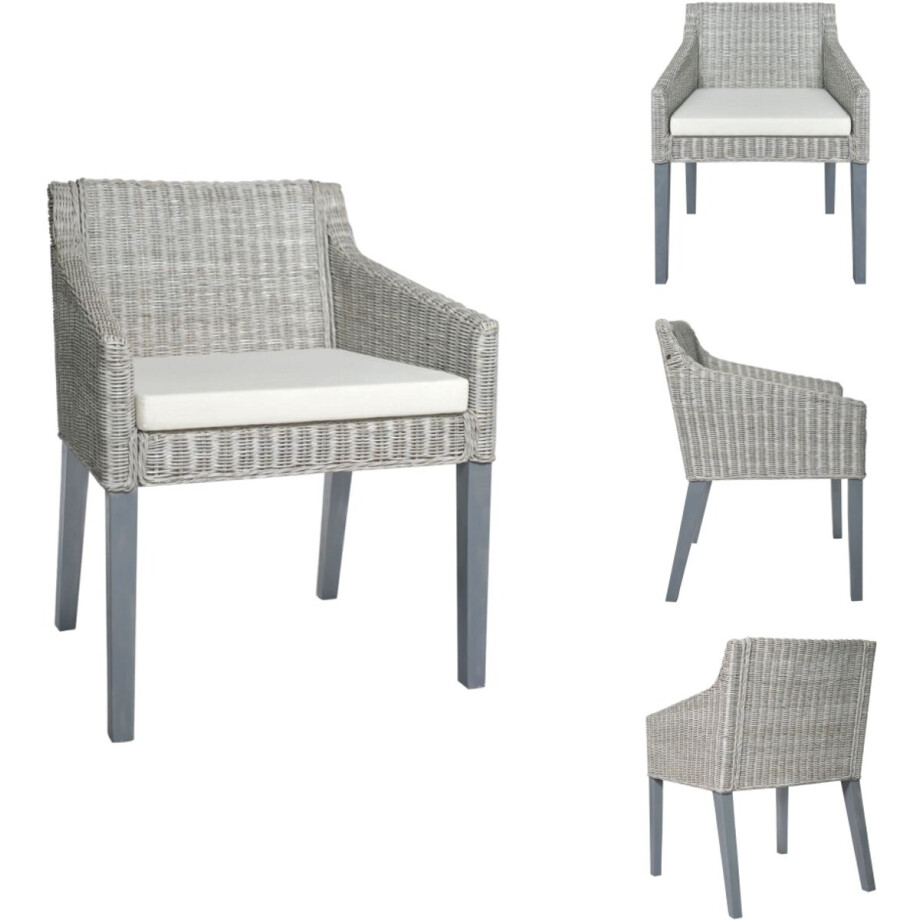 vidaXL Eetkamerstoel - Eetkamerstoelen - Eetstoel - Keukenstoel - Eetkamerstoel met kussen natuurlijk rattan grijs afbeelding 1