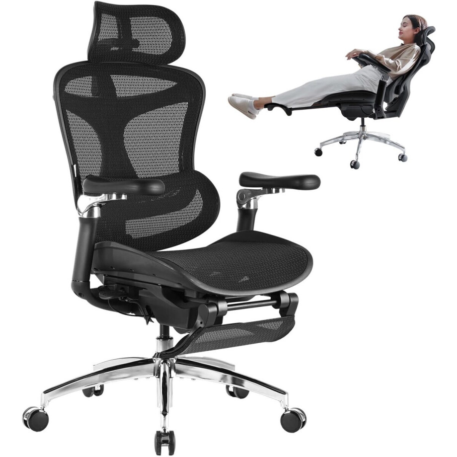 SIHOO Doro C300 Pro JT Ergonomische Bureaustoel - 5D Armleuningen, Zelfaanpassende Lendensteun, Mesh Rugleuning - Tot 150kg - 3 Standen Verstelbaar (92°/100°/112°) - BIFMA/TÜV Gecertificeerd - 77x67x127cm——Zwart afbeelding 1