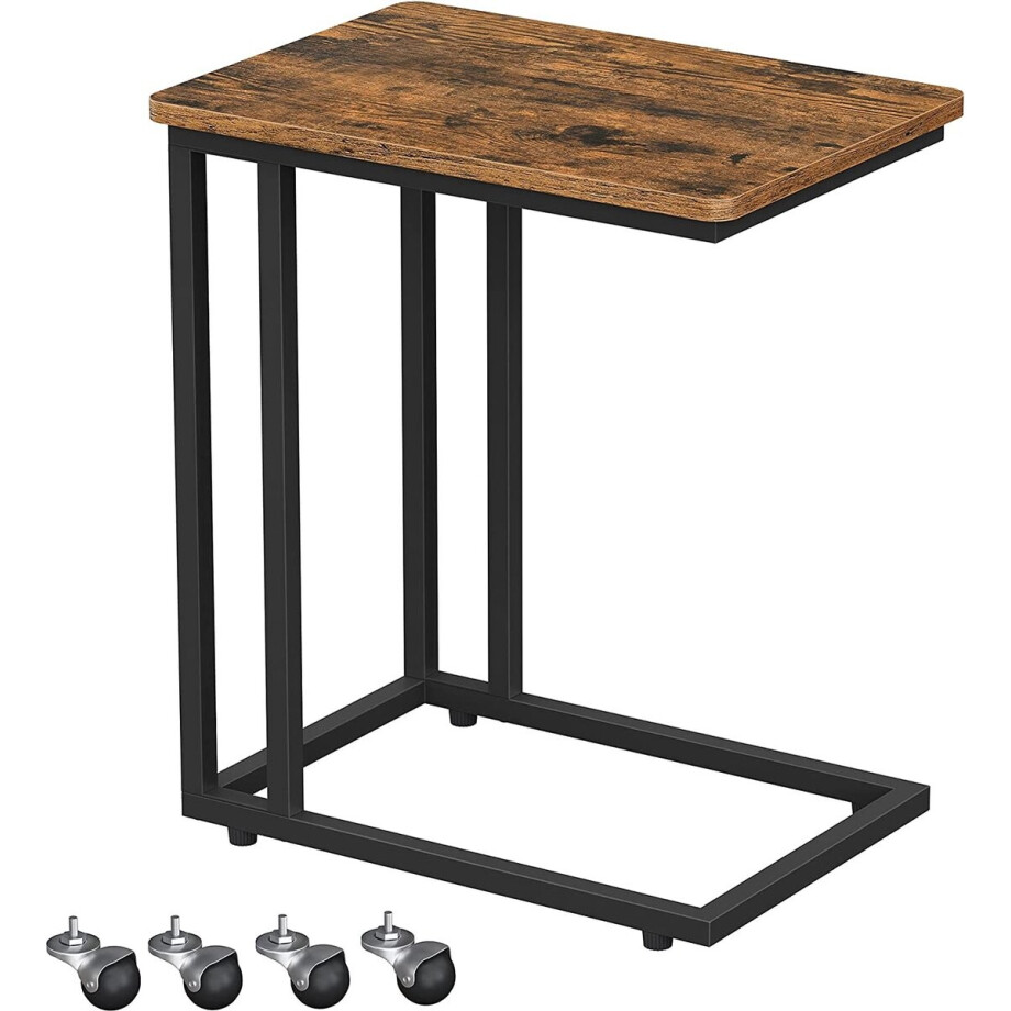 MIRA Home - Bijzettafel met wieltjes - Bedtafel - Metaal/Hout - Zwart/Bruin - 50 x 35 x 62 afbeelding 1