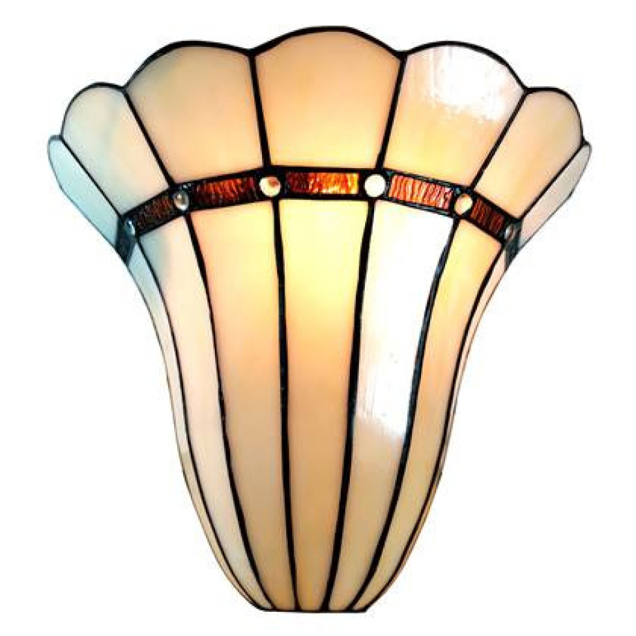Clayre & Eef Wandlamp Tiffany 28x18x33 cm Beige Ijzer Glas Muurlamp afbeelding 1