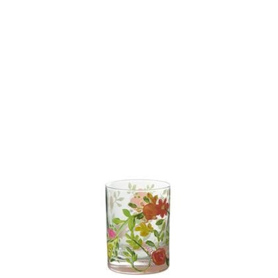 J-Line Bloemen glas - drinkglas - mix - 4x afbeelding 1