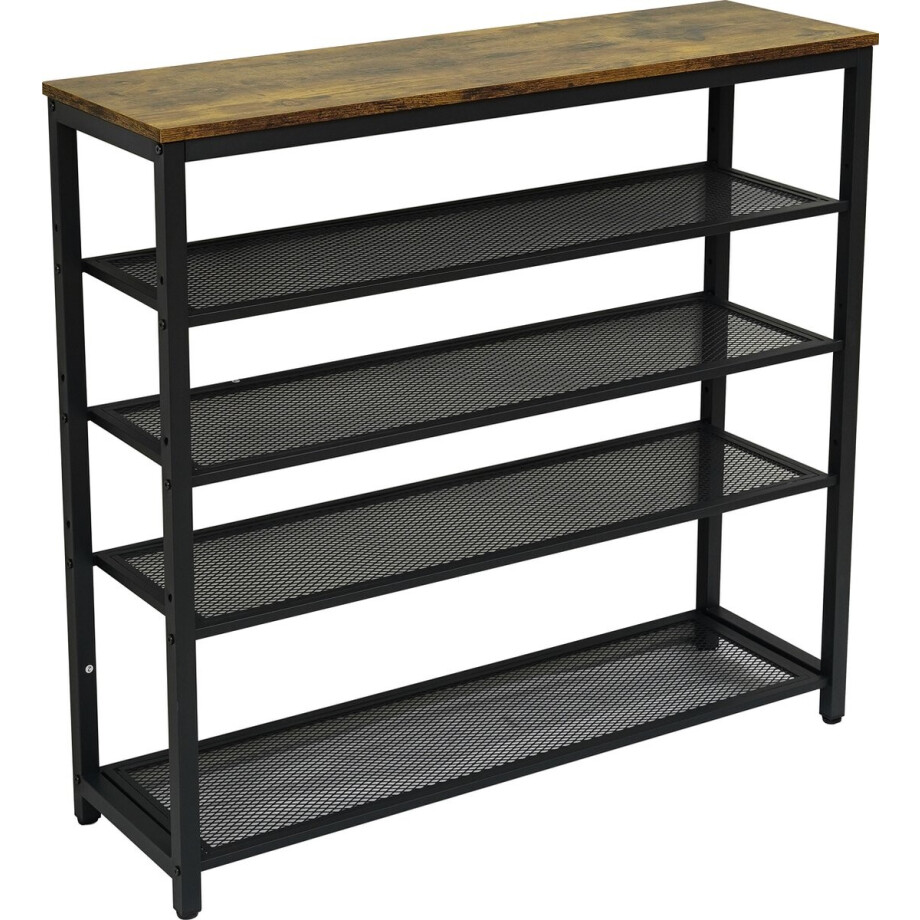 Furnilux - Schoenenrek met 4 Roosters - Metaal, Industrieel design - Bruin en Zwart - 100 x 30 x 92,5 cm afbeelding 1