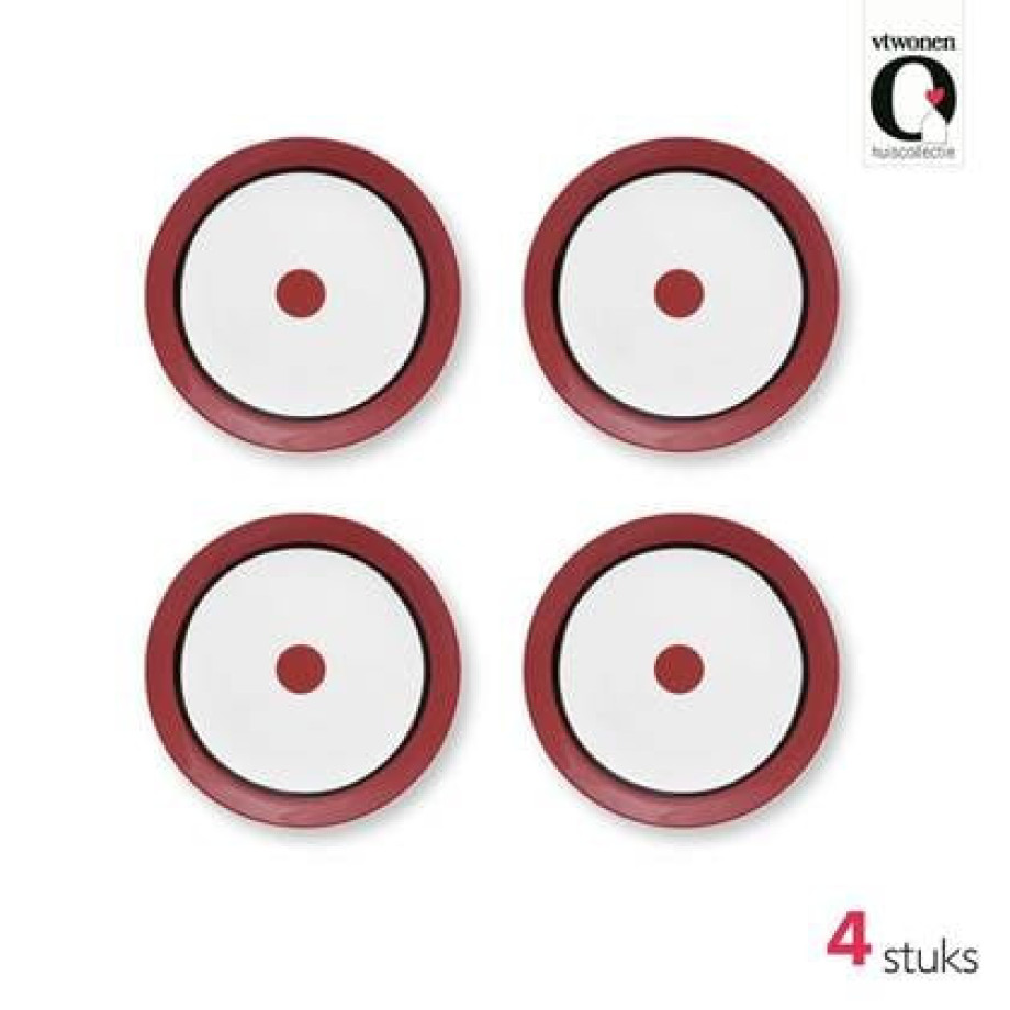vtwonen Ontbijtborden - Circles - Rood - Set van 4 afbeelding 1