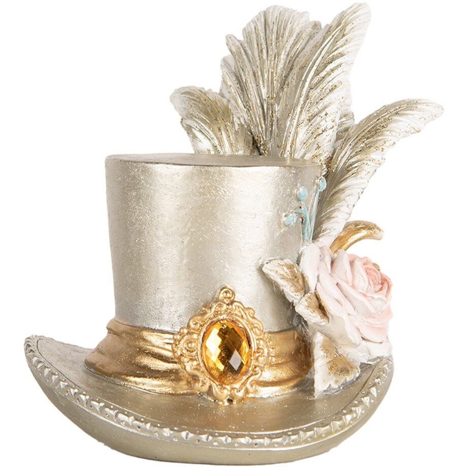Clayre & Eef Decoratie Beeld Hoed 13x11x13 cm Zilverkleurig Kunststof afbeelding 1
