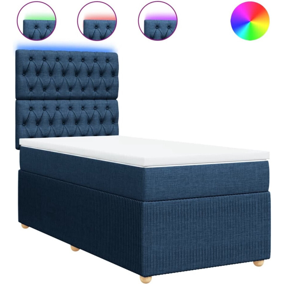 vidaXL - Boxspring - met - matras - stof - blauw - 90x200 - cm afbeelding 1