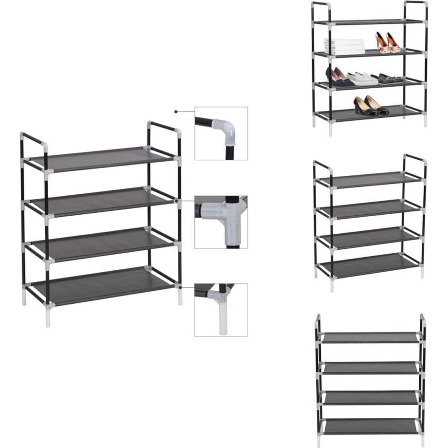vidaXL Schoenrek - Schoenrekken - Schoenorganiser - Schoenorganisers - Schoenenrek met 4 schappen metaal en ongeweven stof zwart afbeelding 1
