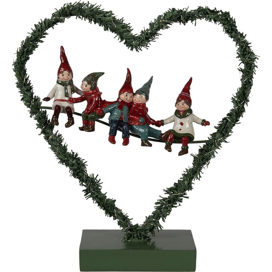 Clayre & Eef Kerstdecoratie met LED-verlichting Hart 26x9x28 cm Groen Metaal Clayre & Eef Kerstdecoratie met LED-verlichting Hart 26x9x28 cm Groen Metaal afbeelding 1