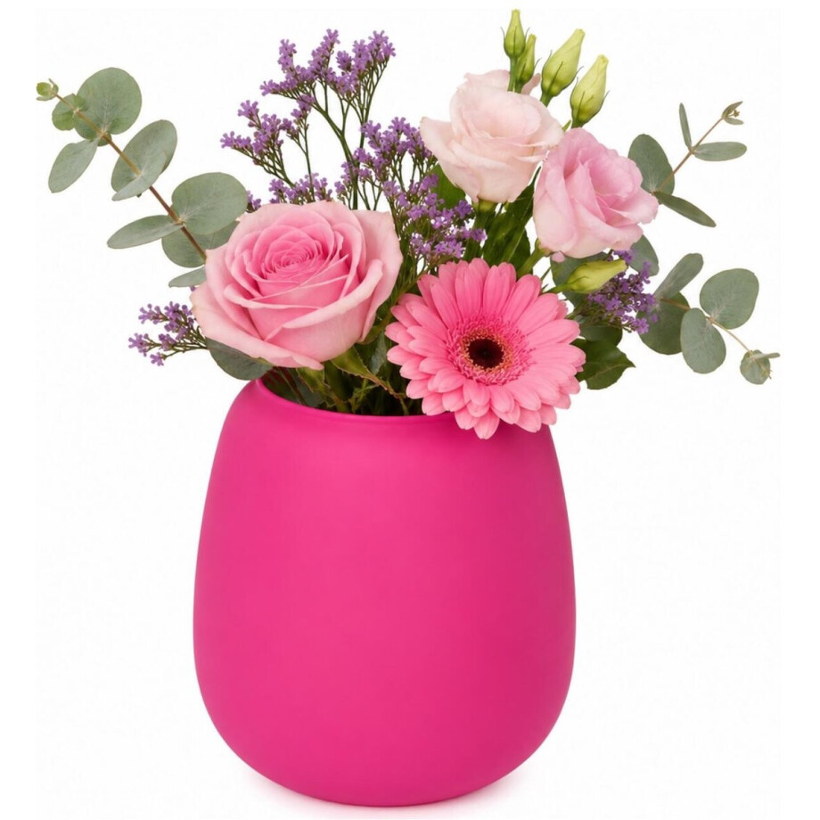 Plume Living Vaas Amelie - mat fuchsia roze - D18 x H20 cm - glas - bloemenvaas - voor stelen en boeketten Plume Living Vaas Amelie - mat fuchsia roze - D18 x H20 cm - glas - bloemenvaas - voor stelen en boeketten afbeelding 1