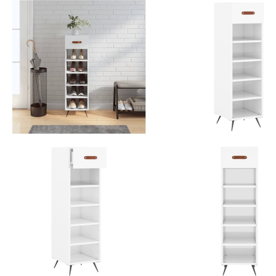 vidaXL Schoenenkast 30x35x105 cm bewerkt hout hoogglans wit - Schoenenrek - Schoenenrekken - Opbergrek Voor Schoenen - Schoenenkast afbeelding 1