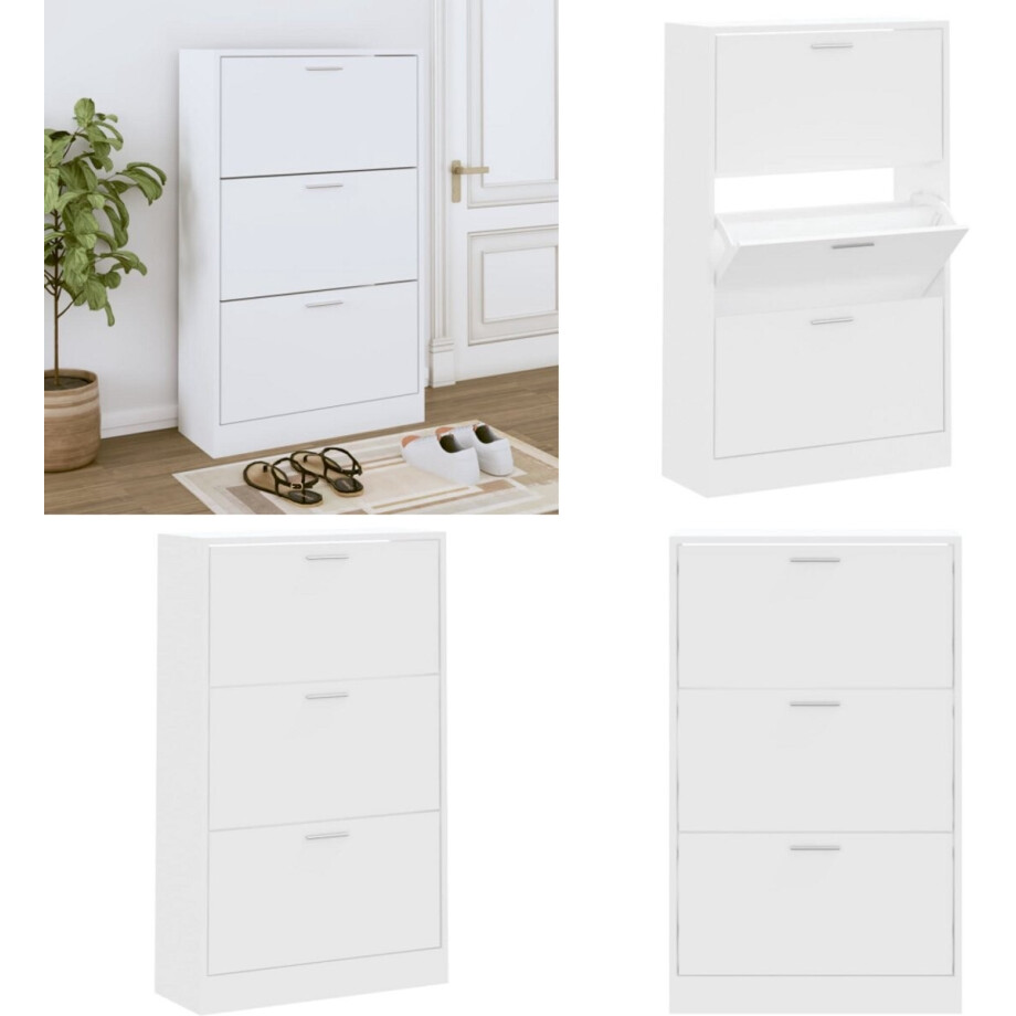vidaXL Schoenenkast 63x24x103 cm bewerkt hout wit - Schoenenrek - Schoenenrekken - Opbergrek Voor Schoenen - Schoenenstellage afbeelding 1