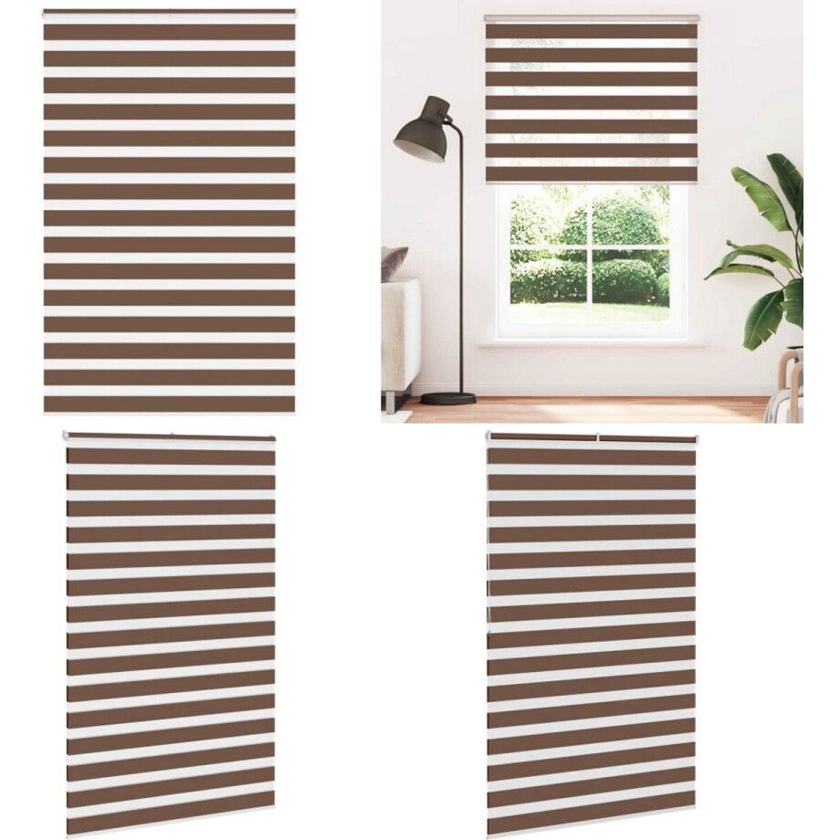 vidaXL Zebra rolgordijn 140x200 cm stofbreedte 135,9cm polyester bruin - Zebra Jaloezie - Zebra Jaloezieën - Zebra Rolgordijn - Dubbel Rolgordijn afbeelding 1