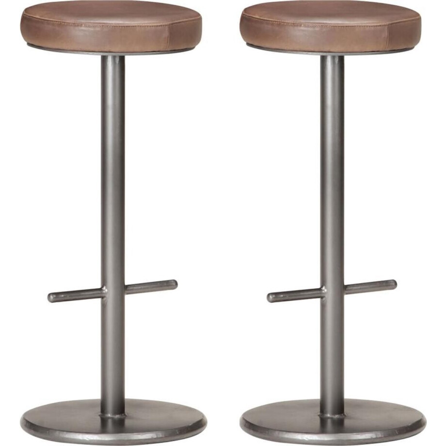 vidaXL - Barkrukken - 2 - st - echt - leer - verweerd - bruin vidaXL - Barkrukken - 2 - st - echt - leer - verweerd - bruin afbeelding 1