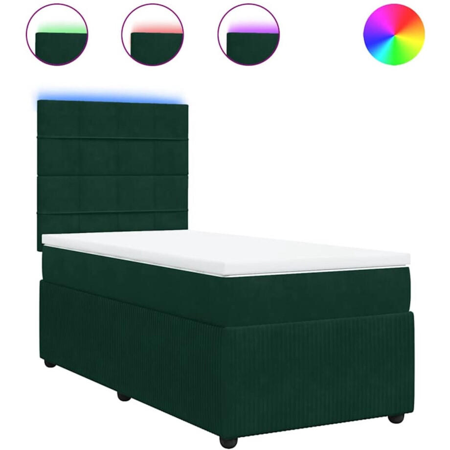 vidaXL - Boxspring - met - matras - fluweel - donkergroen - 90x200 - cm afbeelding 1