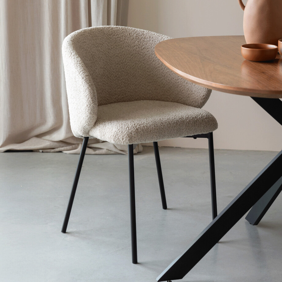 ZILT Eetkamerstoel 'Dondrea' Bouclé, kleur Off White afbeelding 1