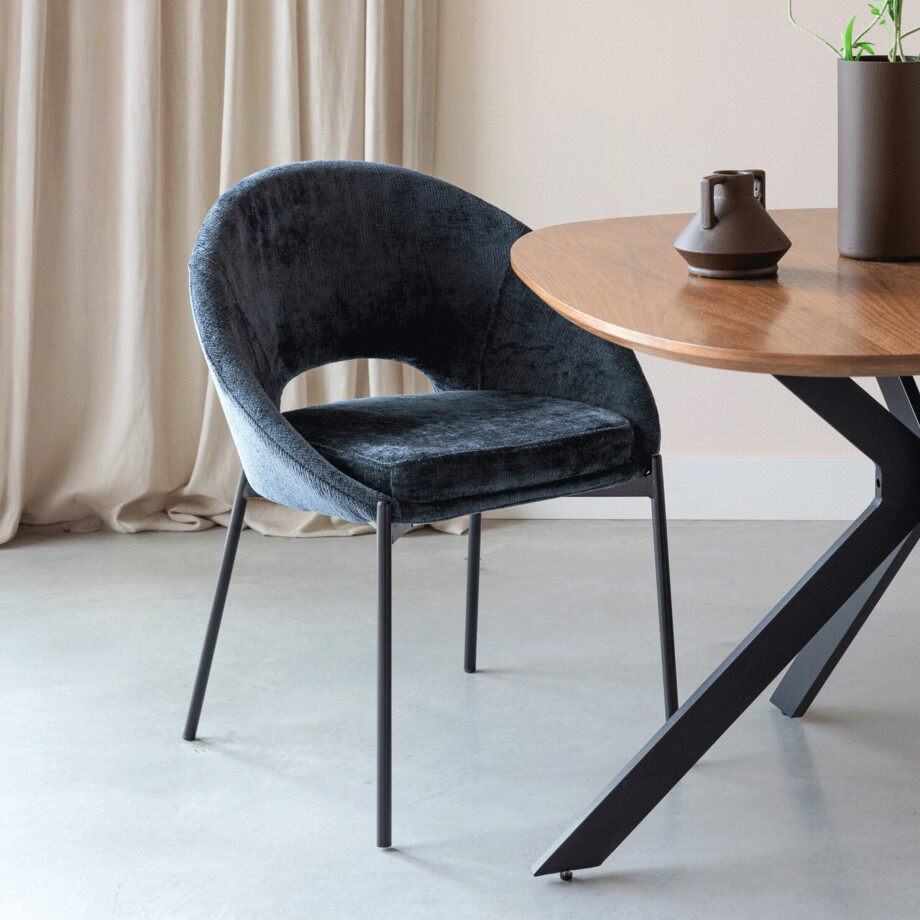 ZILT Eetkamerstoel 'Danon' Chenille, kleur Donkerblauw ZILT Eetkamerstoel 'Danon' Chenille, kleur Donkerblauw afbeelding 1
