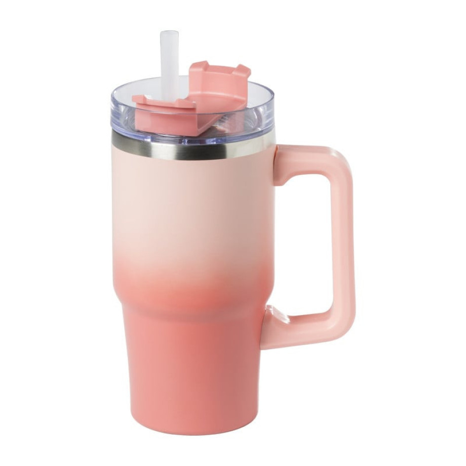 Drinkbeker thermo met draaideksel - roze - 600 ml afbeelding 