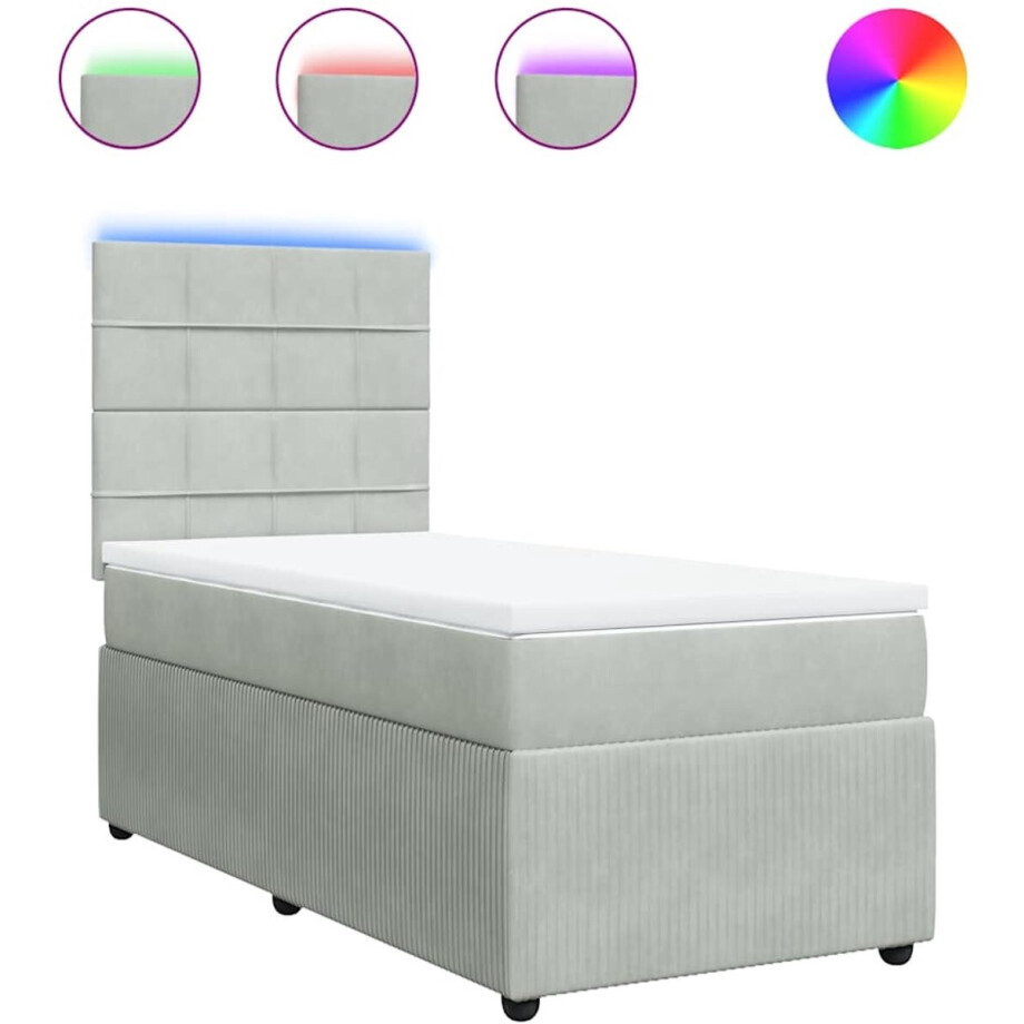 vidaXL - Boxspring - met - matras - fluweel - lichtgrijs - 90x200 - cm afbeelding 1