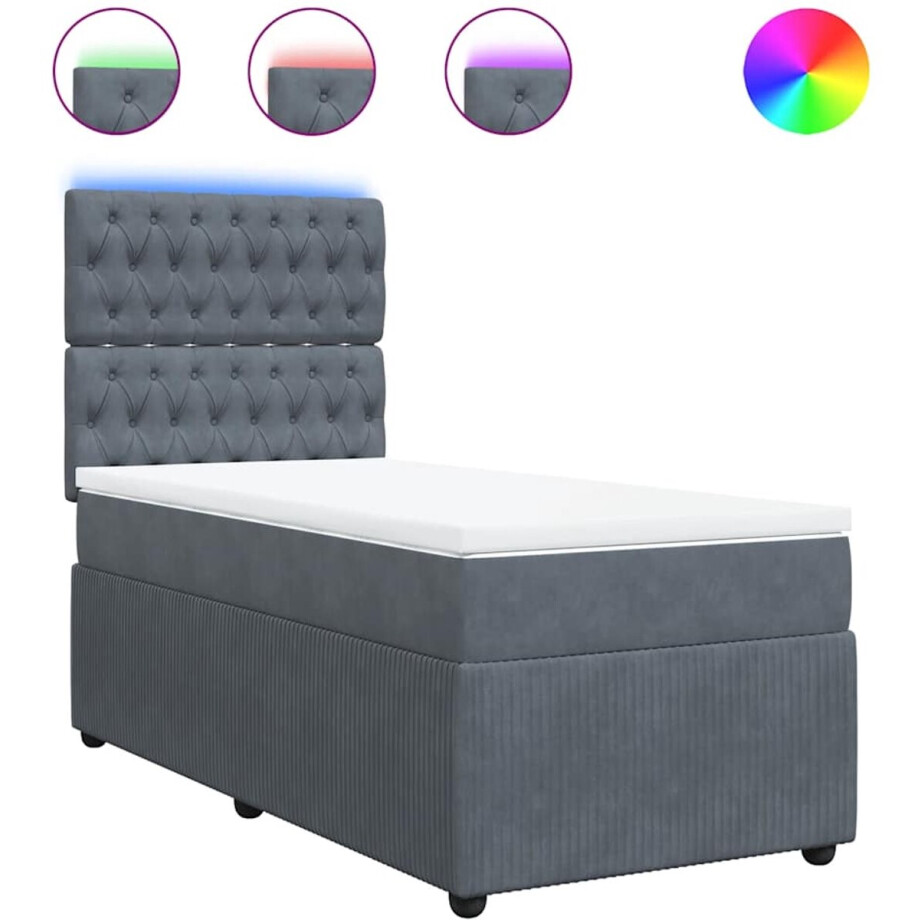vidaXL - Boxspring - met - matras - fluweel - donkergrijs - 90x190 - cm afbeelding 1